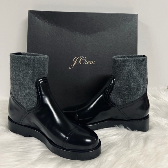 J.Crew Rib-cuff boots in Italian leather Black Size 10 NWB